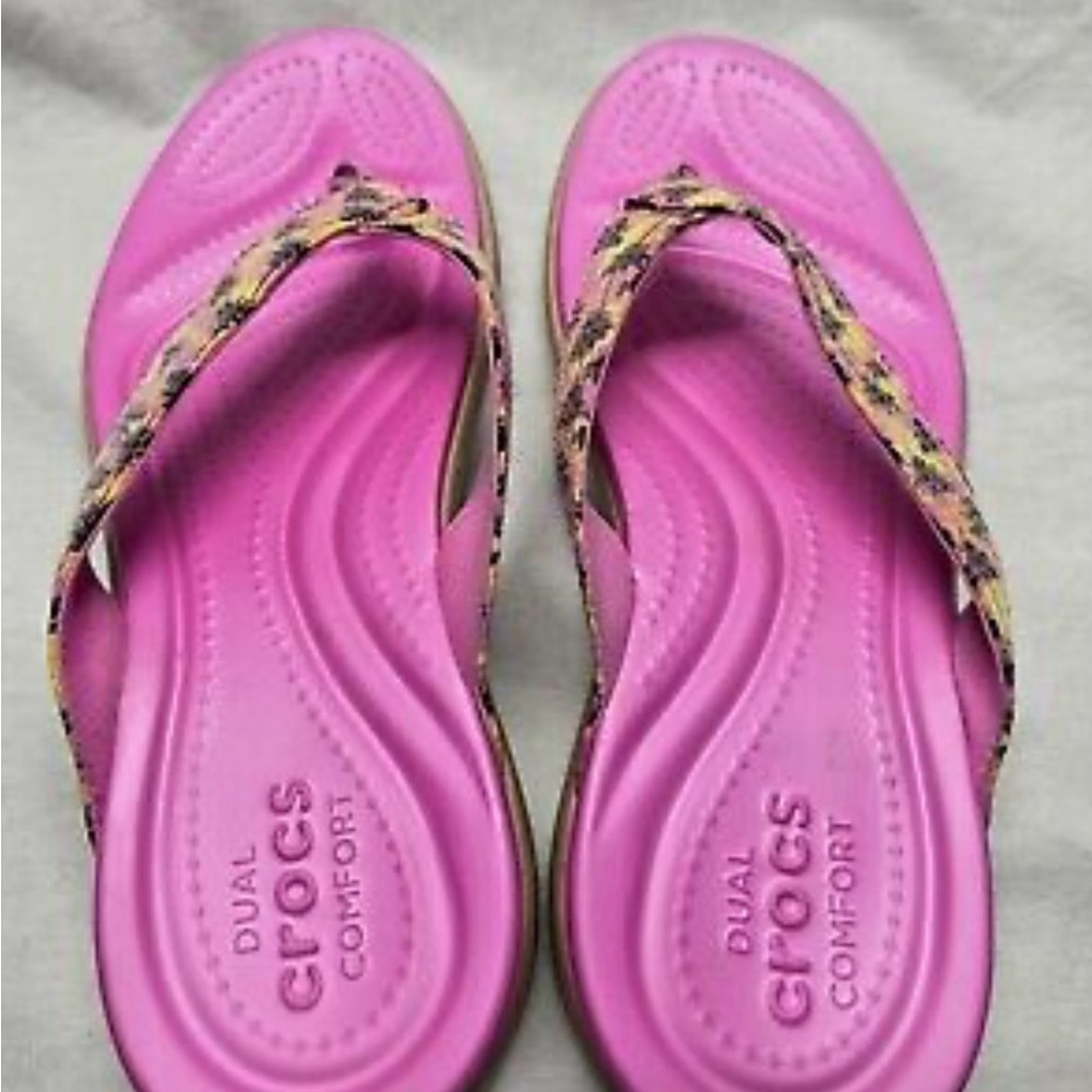 CROCS Pink Sandals with Animal Print Straps